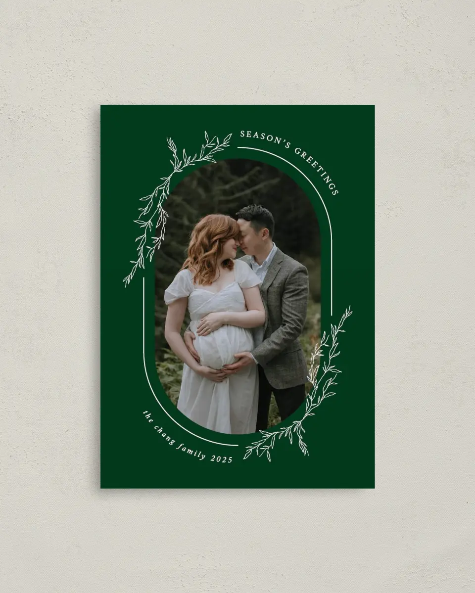 This is a 4" x 5.6" Christmas Card called Evergreen Greetings printed in full color on Premium Smooth paper