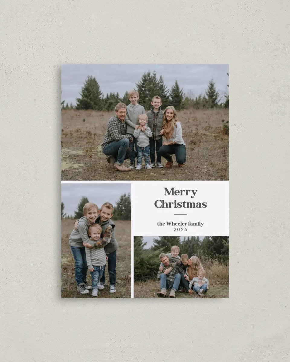 This is a 4" x 5.6" Christmas Card called Seasonal Snapshots printed in full color on Premium Smooth paper