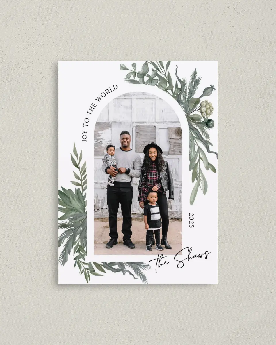 This is a 4" x 5.6" Christmas Card called Joyful Serenity printed in full color on Premium Smooth paper