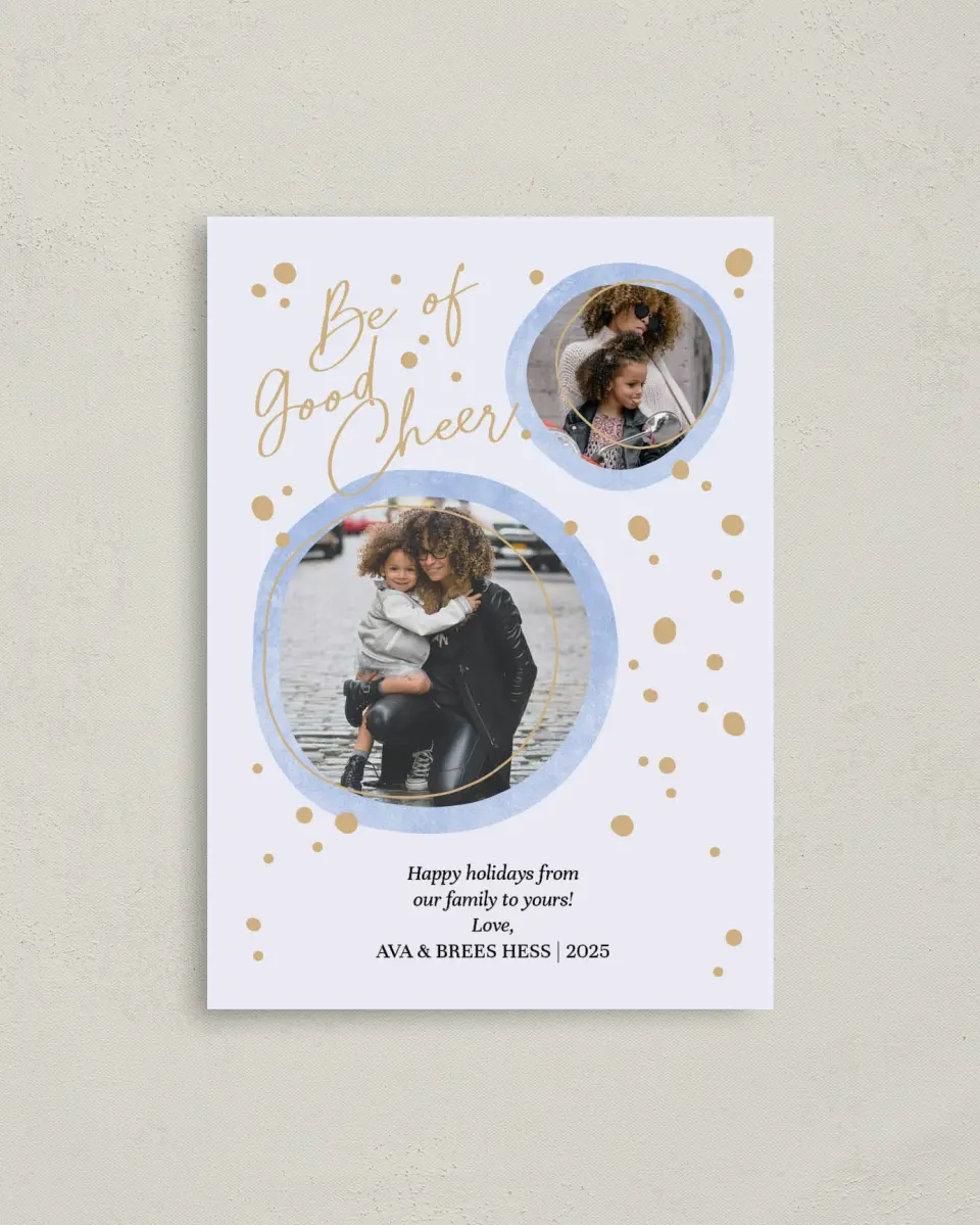 This is a 4" x 5.6" Christmas Card called Cheerful Bubbles printed in full color on Premium Smooth paper