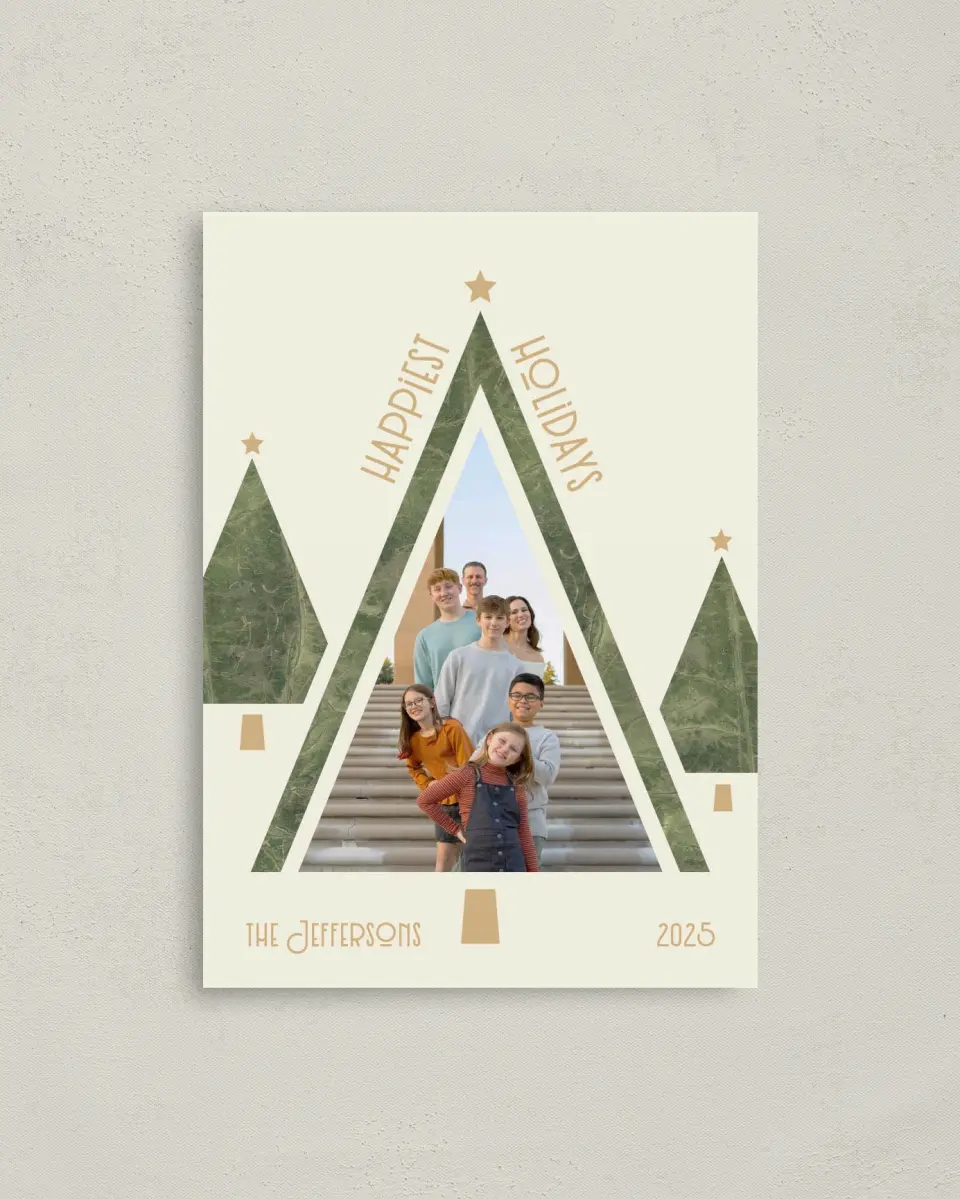 This is a 4" x 5.6" Christmas Card called Clean Tree printed in full color on Premium Smooth paper