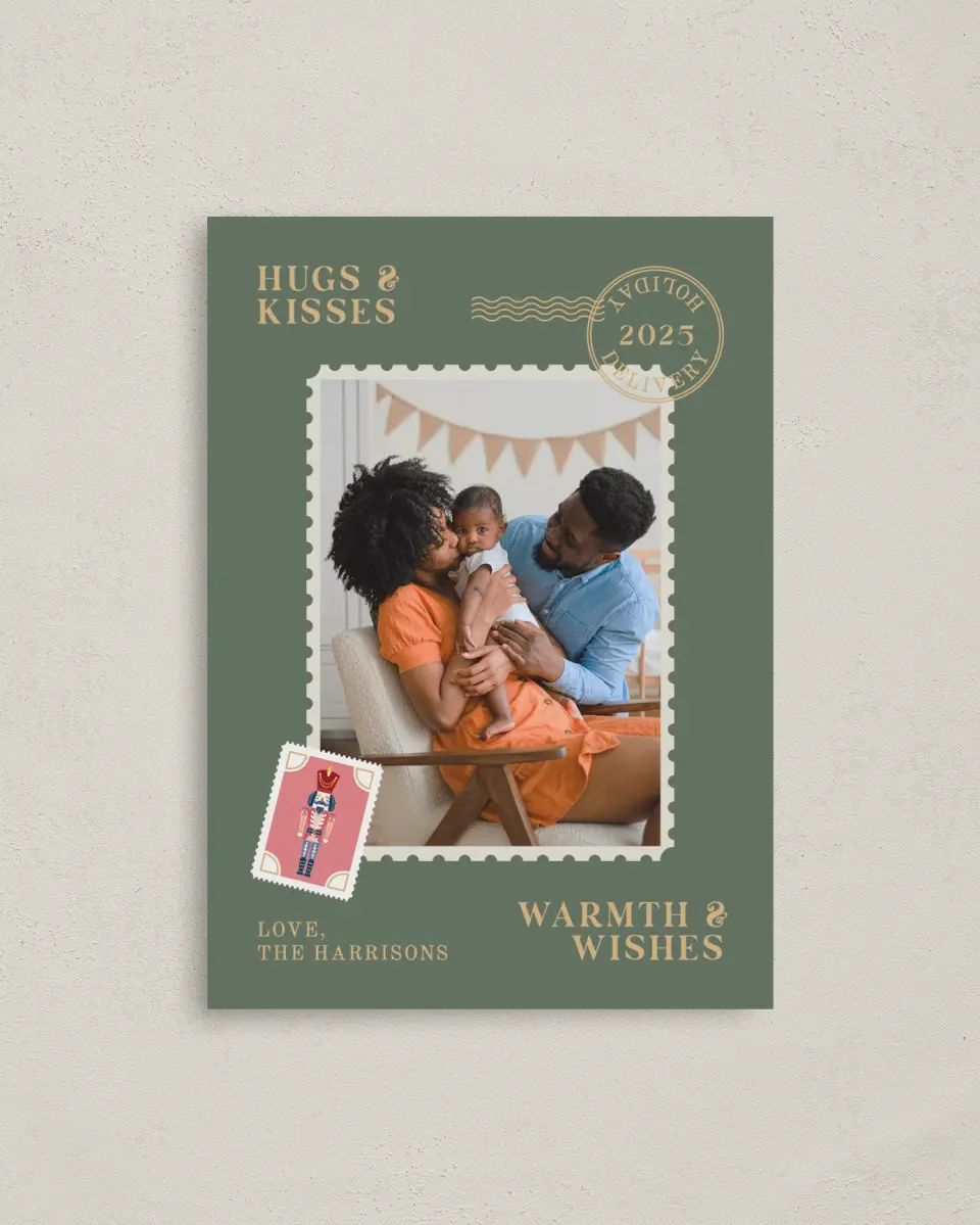 This is a 4" x 5.6" Christmas Card called Holiday Mail printed in full color on Premium Smooth paper