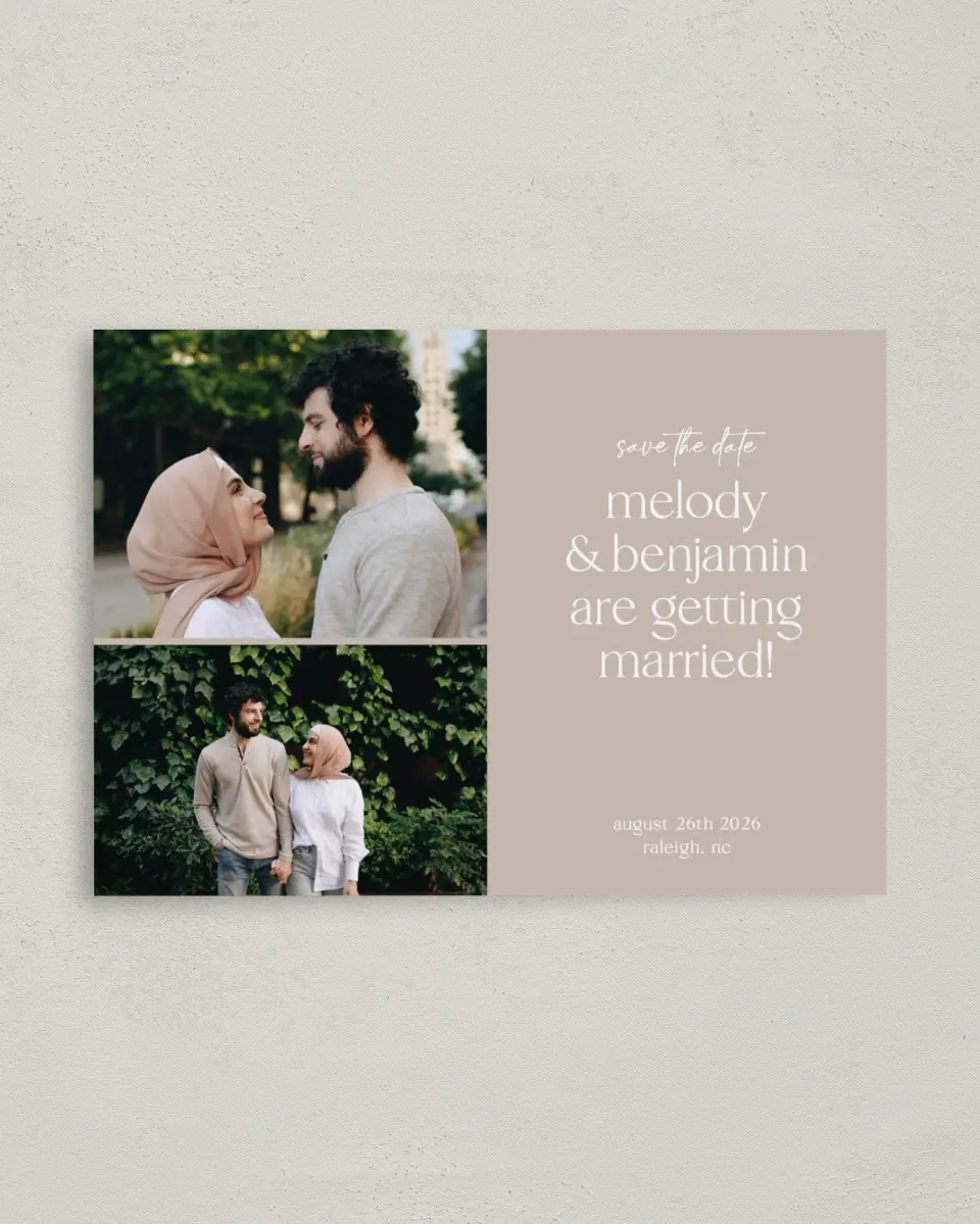 This is a 4" x 5.6" Save the Date Postcard called Pretty Plans printed in full color on Soft Touch Finish paper