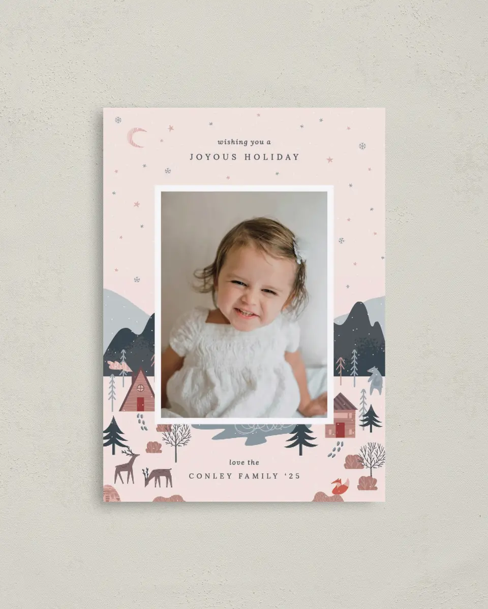 This is a 4" x 5.6" Christmas Card called Frosty Forest printed in full color on Premium Smooth paper