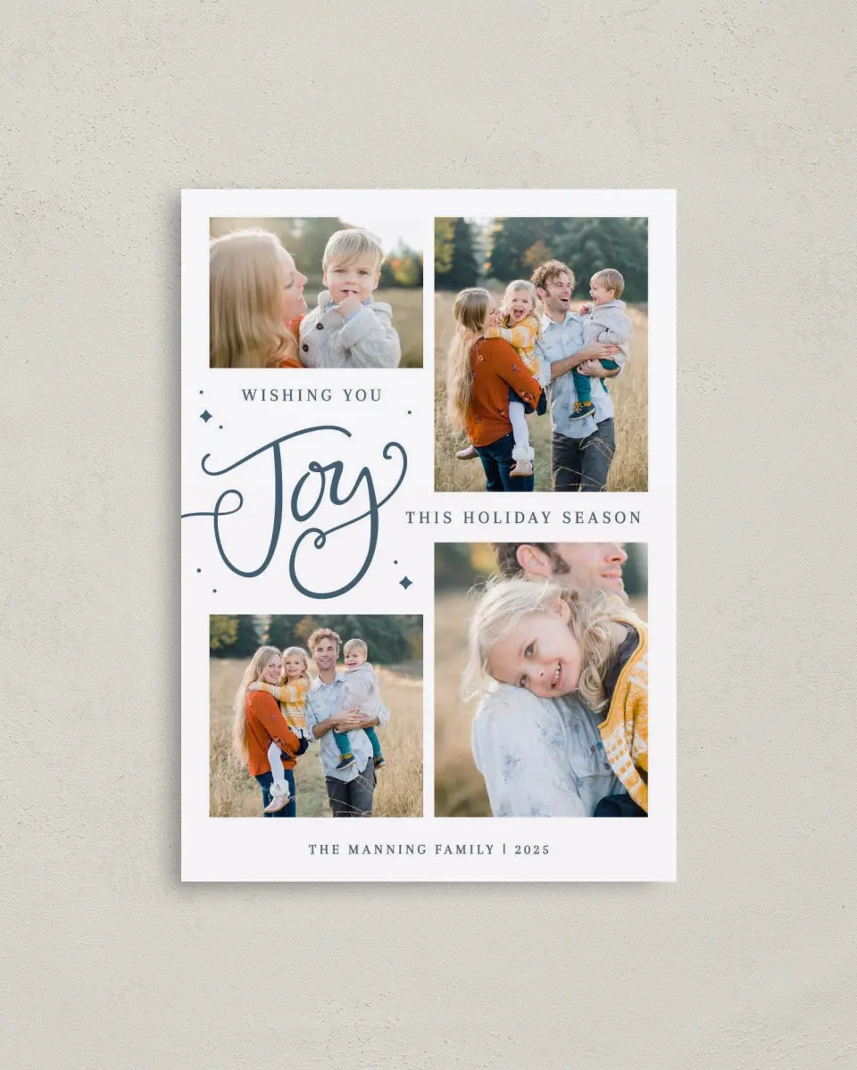 This is a 4" x 5.6" Christmas Card called Joyful Wishes printed in full color on Premium Smooth paper
