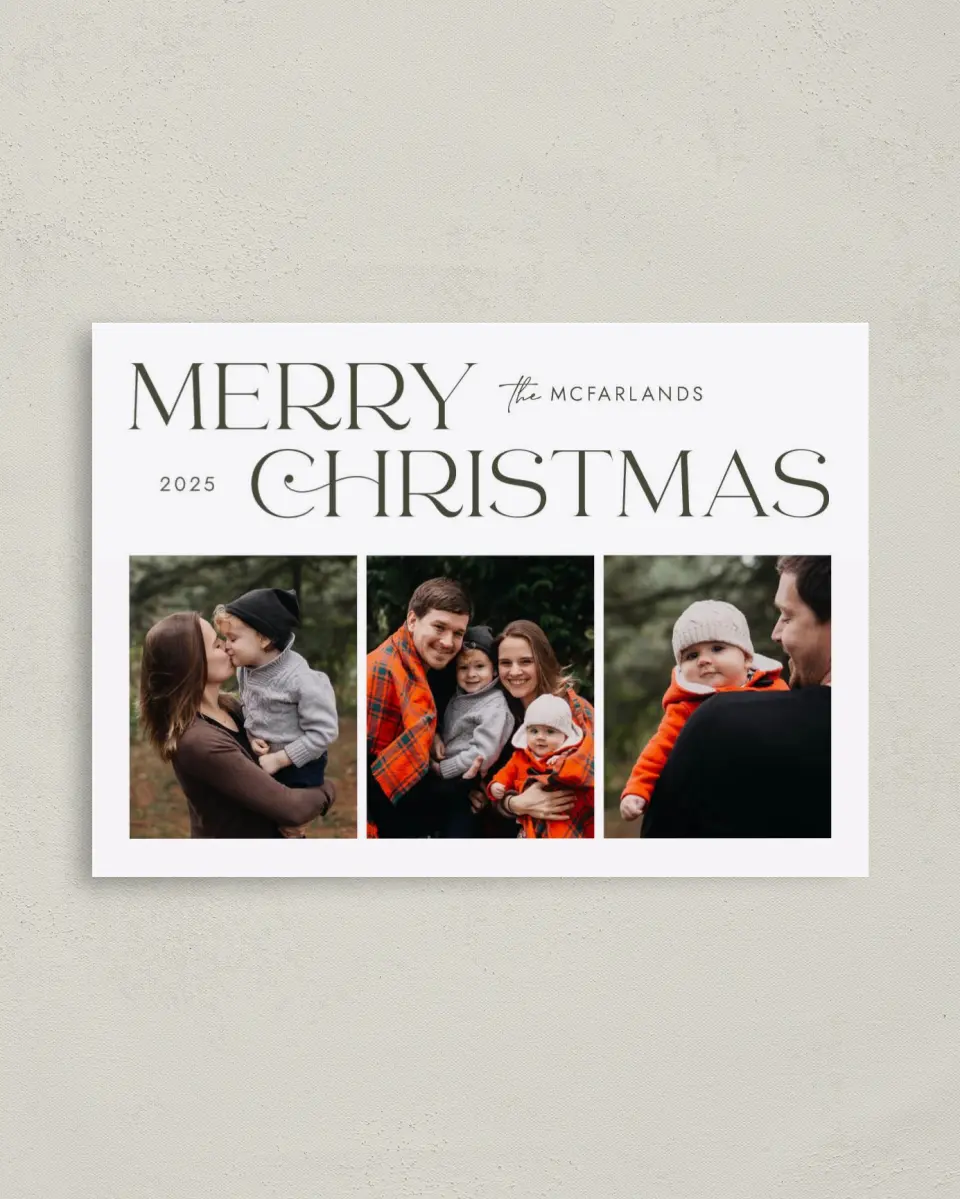 This is a 4" x 5.6" Christmas Card called Merry Trio printed in full color on Premium Smooth paper