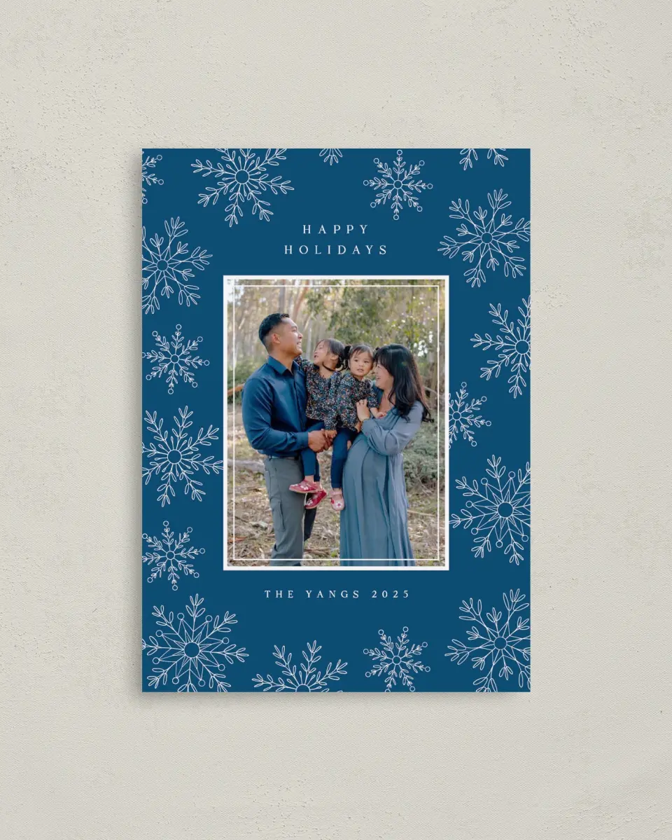 This is a 4" x 5.6" Christmas Card called Elegant Snowfall printed in full color on Premium Smooth paper