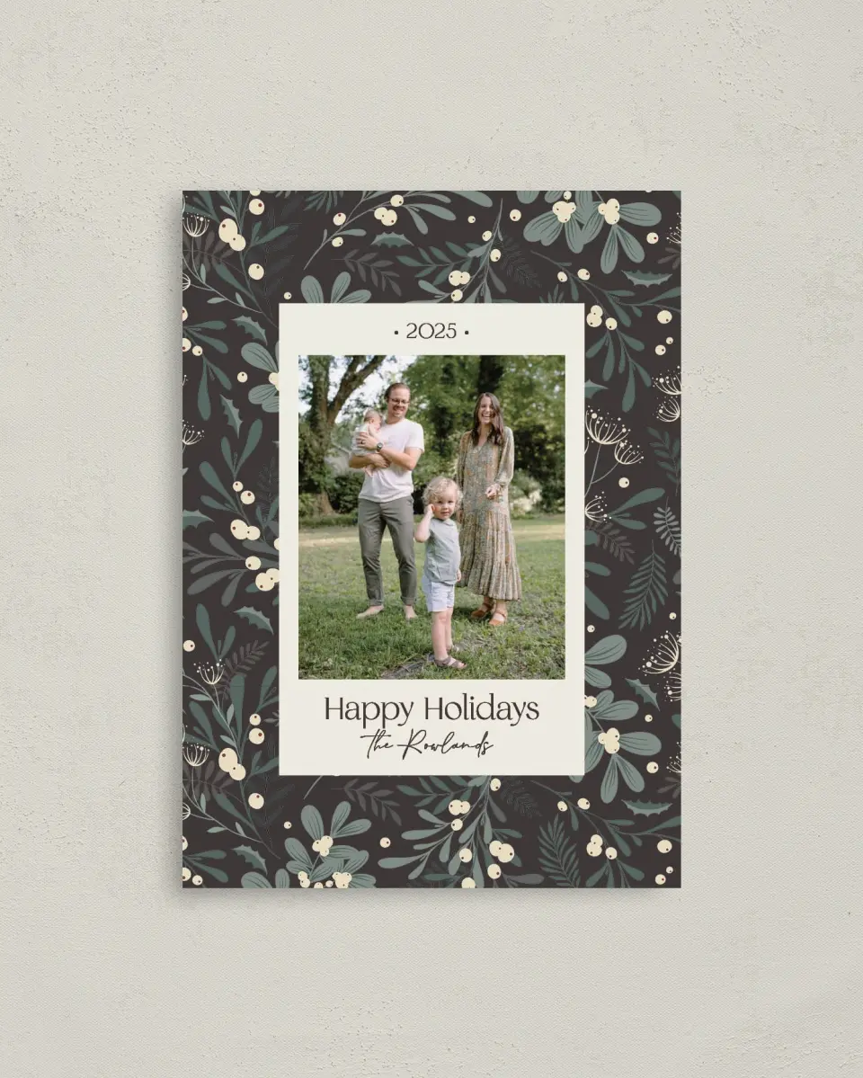 This is a 4" x 5.6" Christmas Card called Winter Foliage printed in full color on Premium Smooth paper