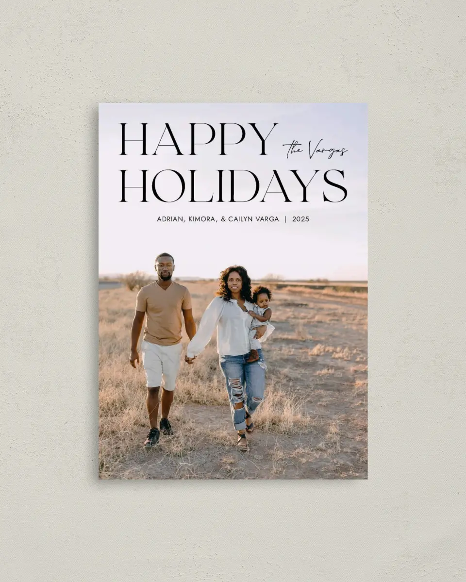 This is a 4" x 5.6" Christmas Card called Stylish Holiday printed in full color on Premium Smooth paper