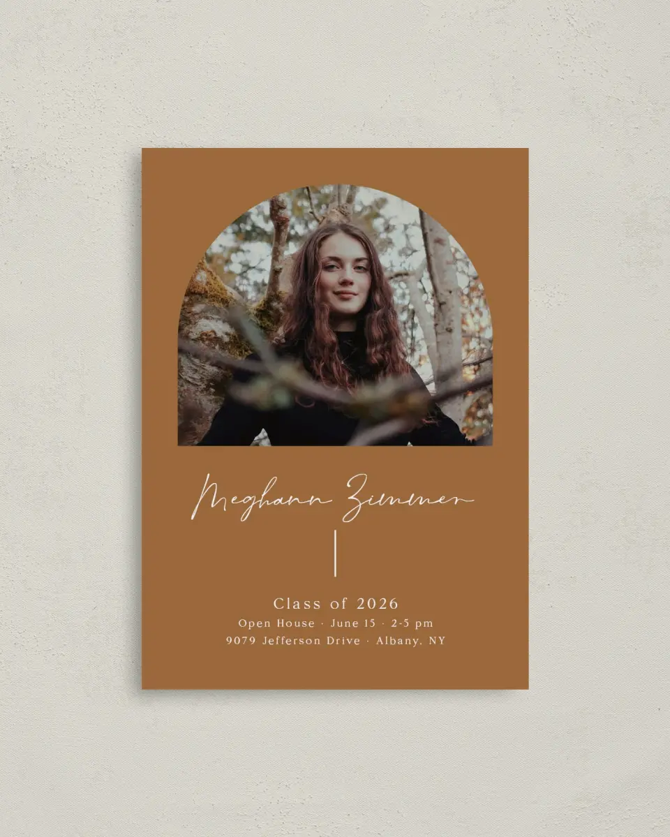 This is a 4" x 5.6" Graduation Announcement Postcard called Simple Signature printed in full color on Soft Touch Finish paper