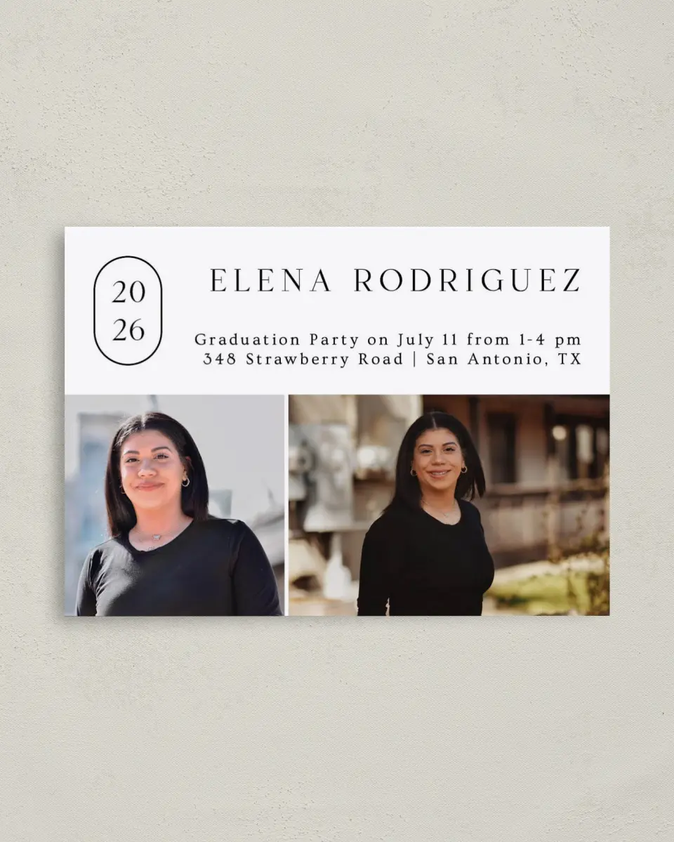 This is a 4" x 5.6" Graduation Announcement Postcard called Badge of Honor printed in full color on Soft Touch Finish paper