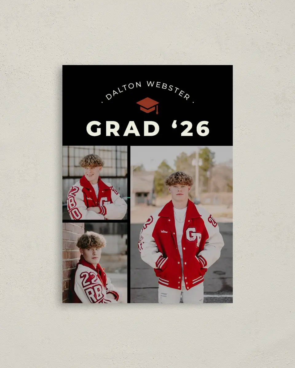 This is a 4" x 5.6" Graduation Announcement Postcard called Cool & Classic printed in full color on Soft Touch Finish paper