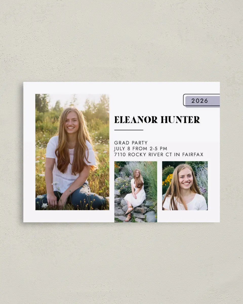 This is a 4" x 5.6" Graduation Announcement Postcard called Fresh Start printed in full color on Soft Touch Finish paper