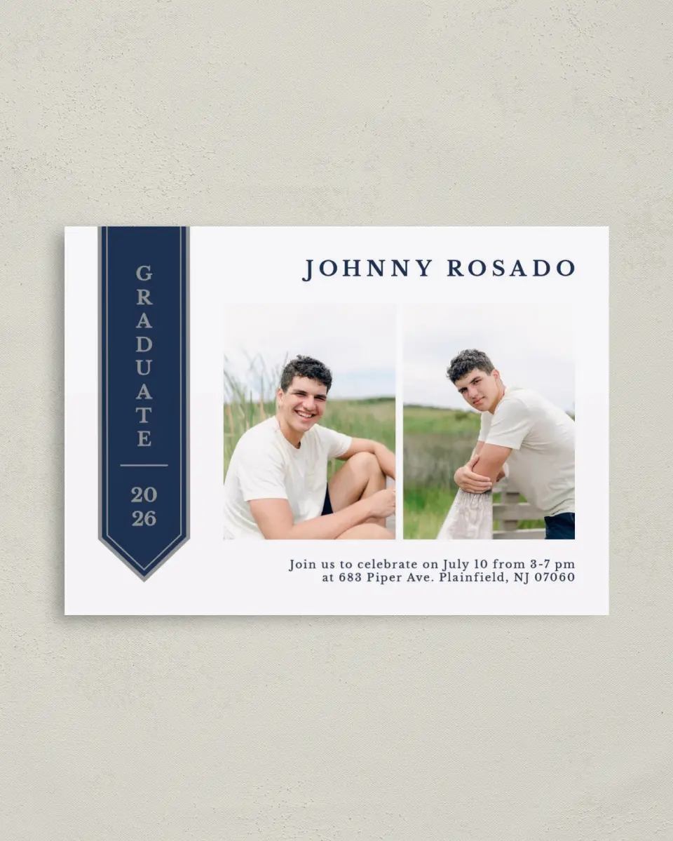 This is a 4" x 5.6" Graduation Announcement Postcard called Sophisticated Stole printed in full color on Soft Touch Finish paper