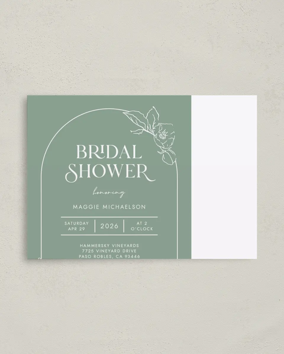 This is a 4" x 5.6" Bridal Shower Invitation Postcard called Joyful Blooms printed in full color on Soft Touch Finish paper