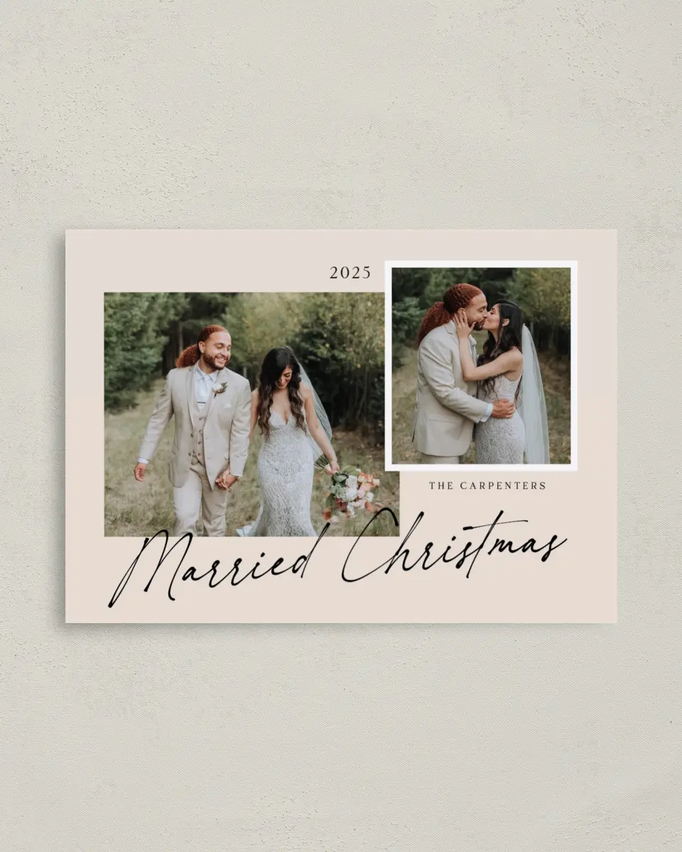 This is a 4" x 5.6" Christmas Card called Married Memories printed in full color on Premium Smooth paper