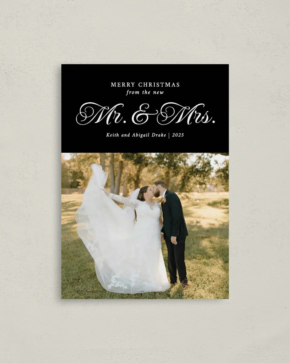 This is a 4" x 5.6" Christmas Card called Classic Mr. & Mrs. printed in full color on Premium Smooth paper