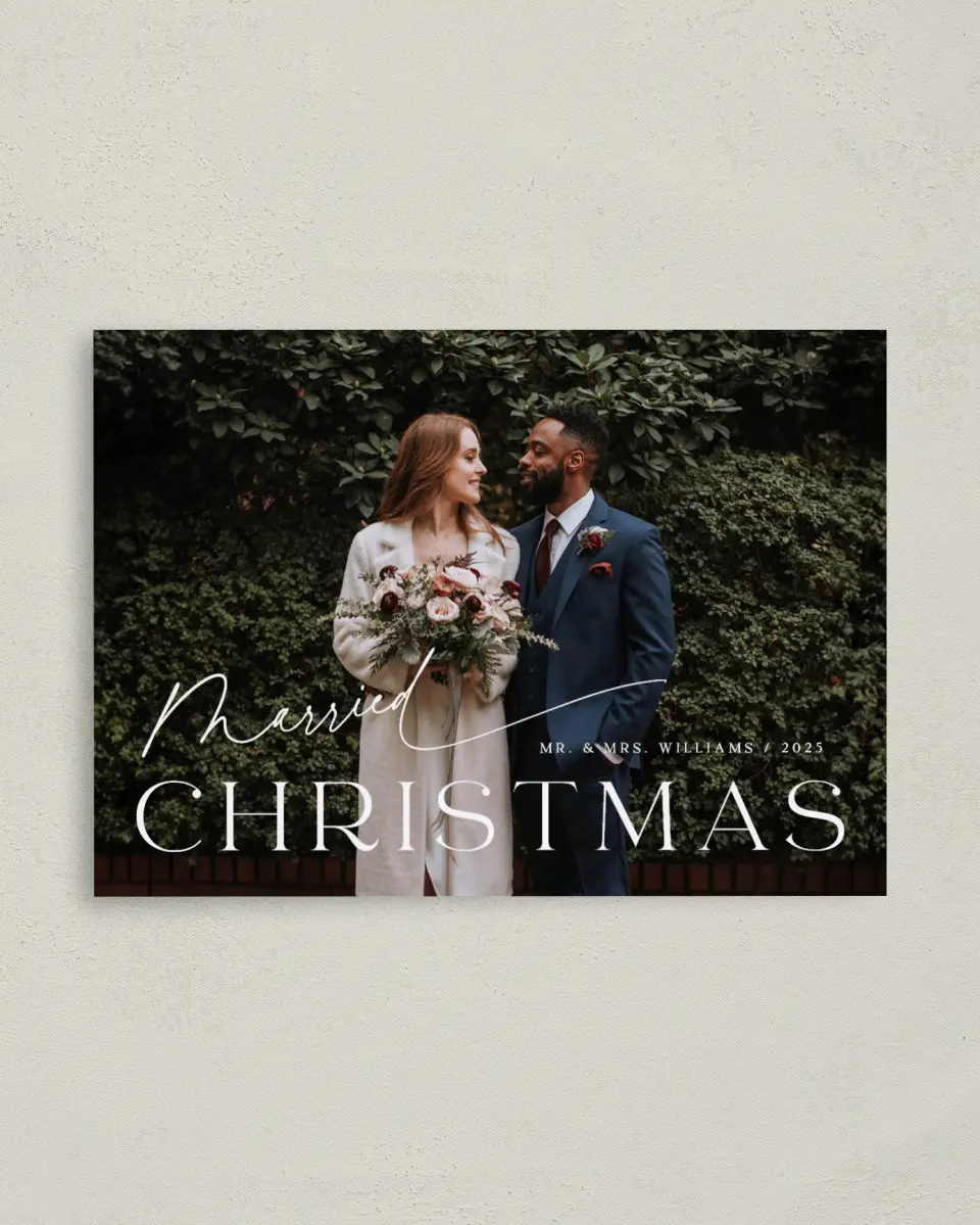This is a 4" x 5.6" Christmas Card called Married Bliss printed in full color on Premium Smooth paper