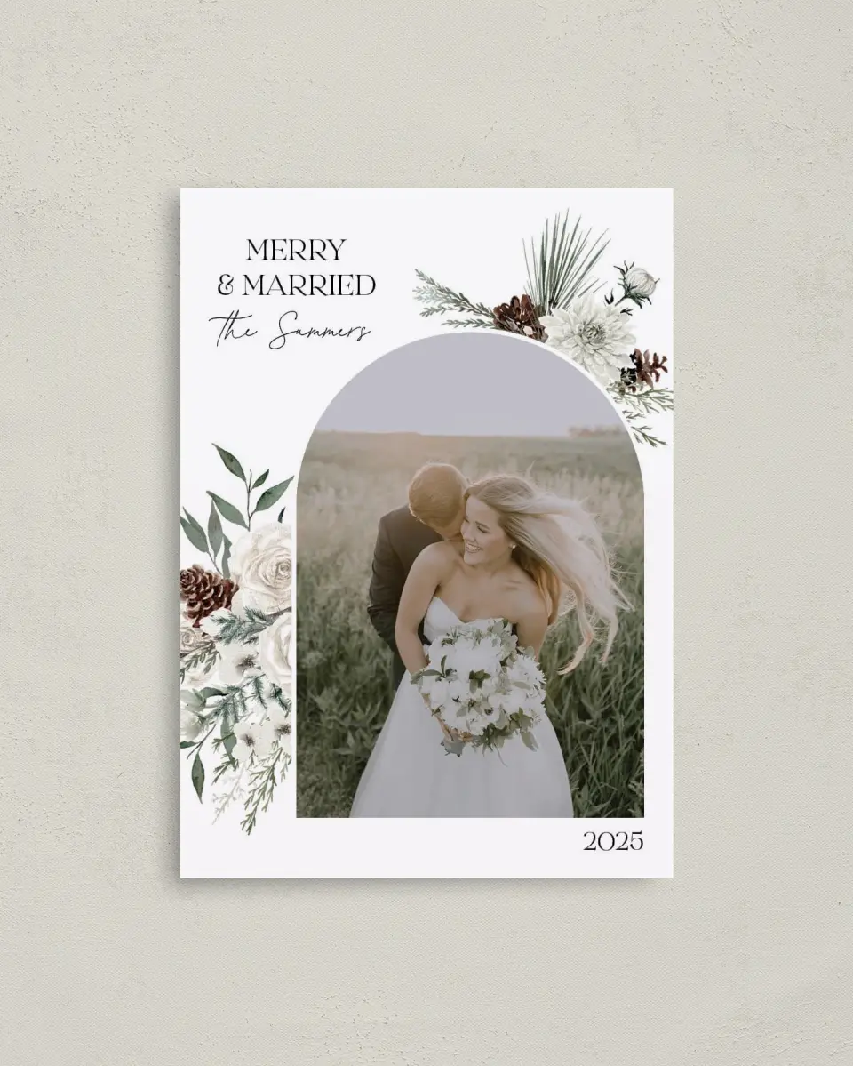 This is a 4" x 5.6" Christmas Card called Frosted Flower printed in full color on Premium Smooth paper