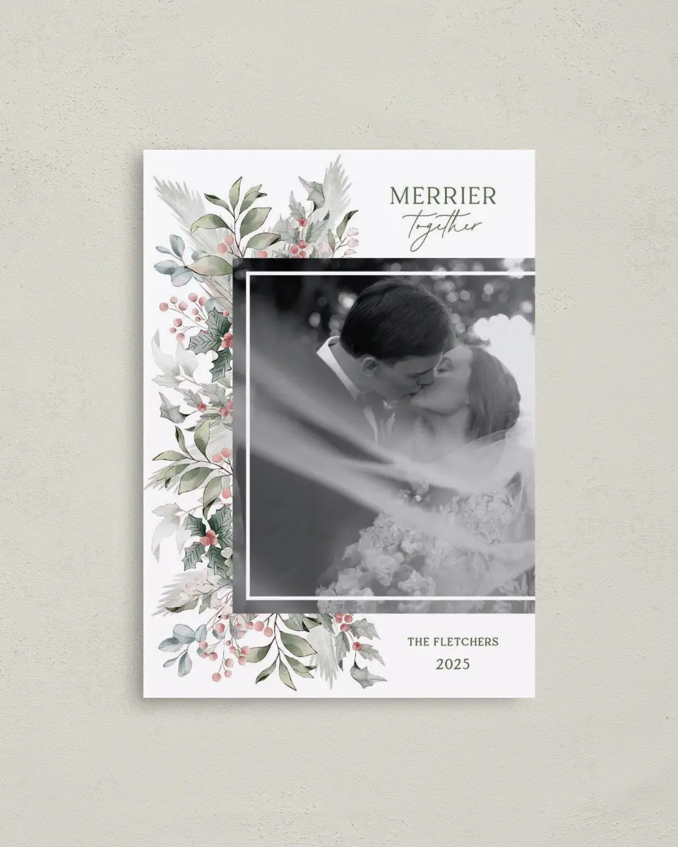 This is a 4" x 5.6" Christmas Card called Merry Mistletoe printed in full color on Premium Smooth paper