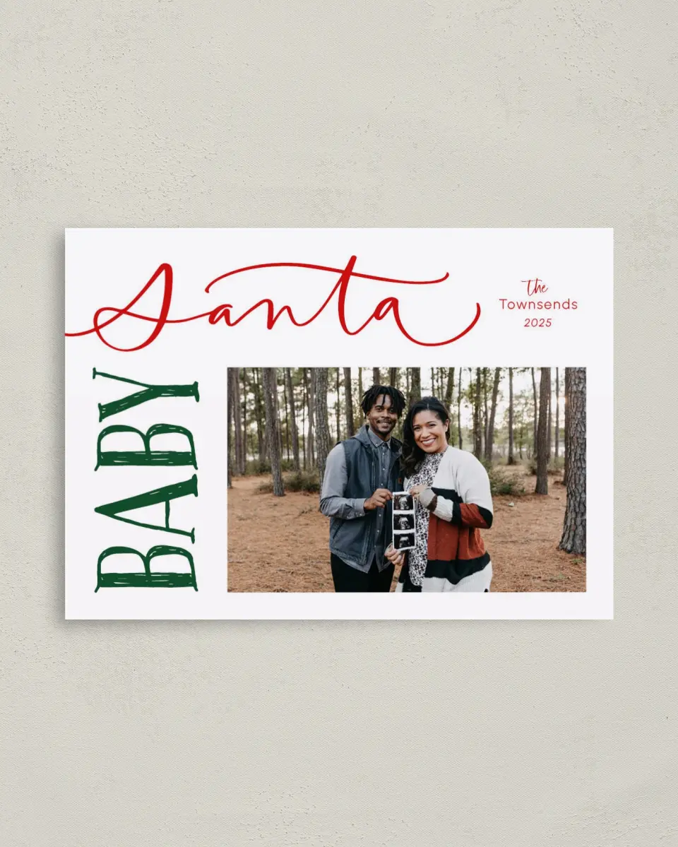 This is a 4" x 5.6" Christmas Card called Santa Baby printed in full color on Premium Smooth paper