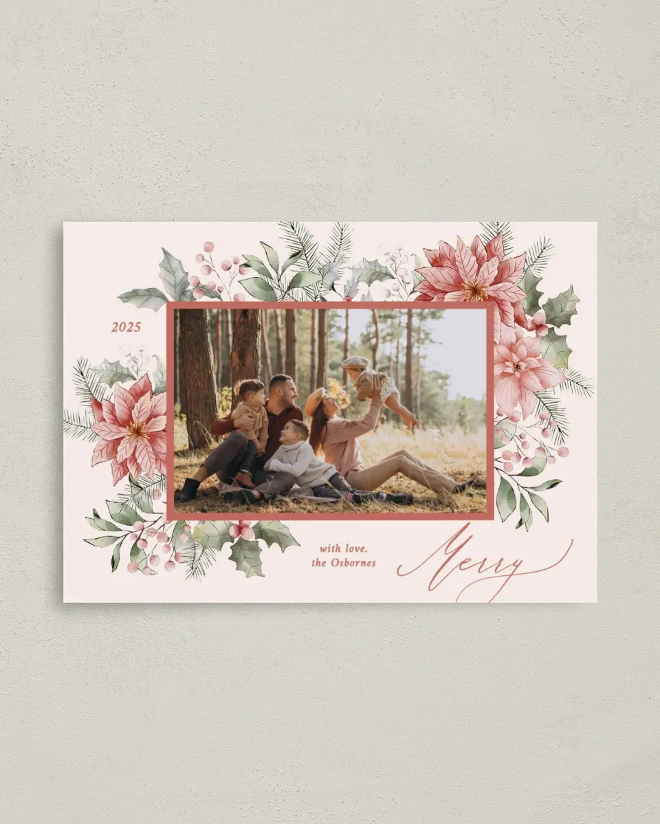 This is a 4" x 5.6" Christmas Card called Christmas Blossoms printed in full color on Premium Smooth paper