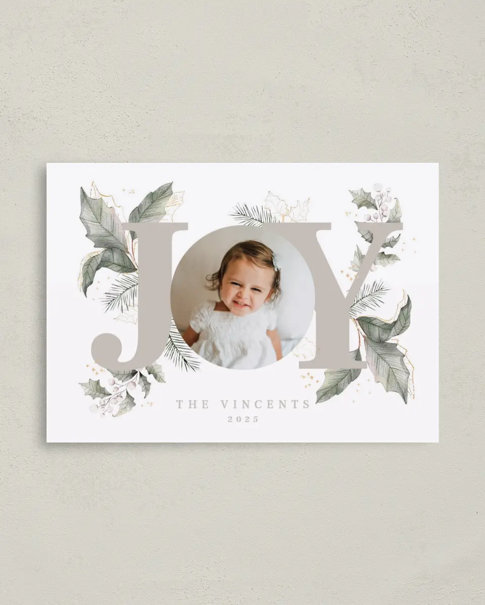 This is a 4" x 5.6" Christmas Card called Gleaming Joy printed in full color on Premium Smooth paper