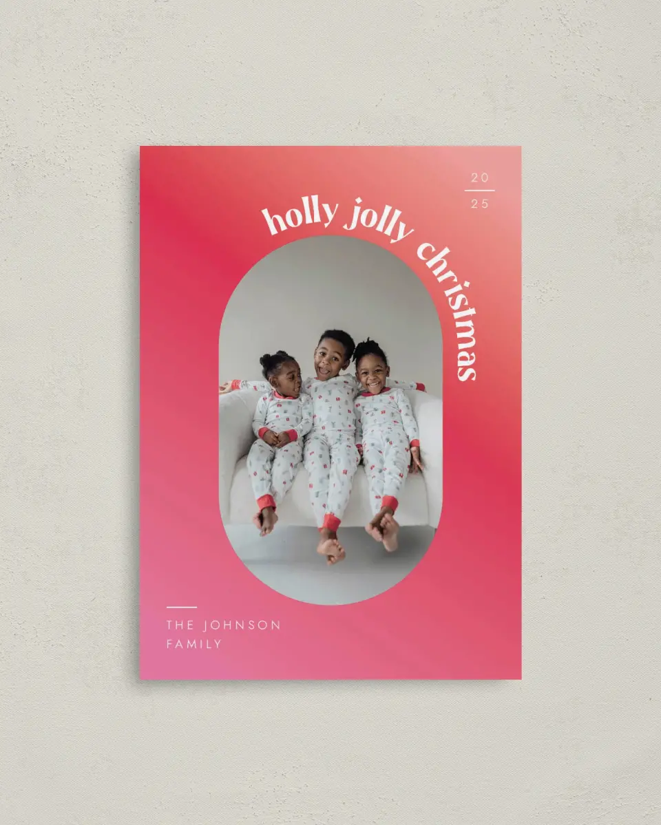 This is a 4" x 5.6" Christmas Card called Jolly Gradient printed in full color on Premium Smooth paper