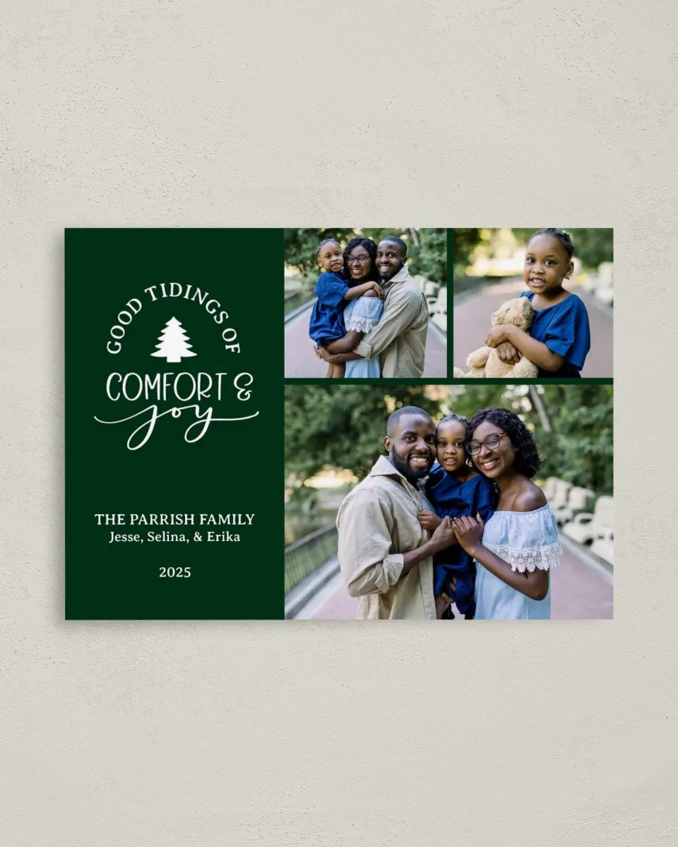 This is a 4" x 5.6" Christmas Card called Holiday Captures printed in full color on Premium Smooth paper