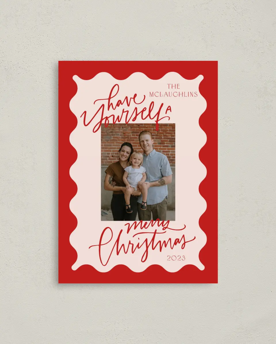 This is a 4" x 5.6" Christmas Card called Cheerful Waves printed in full color on Premium Smooth paper