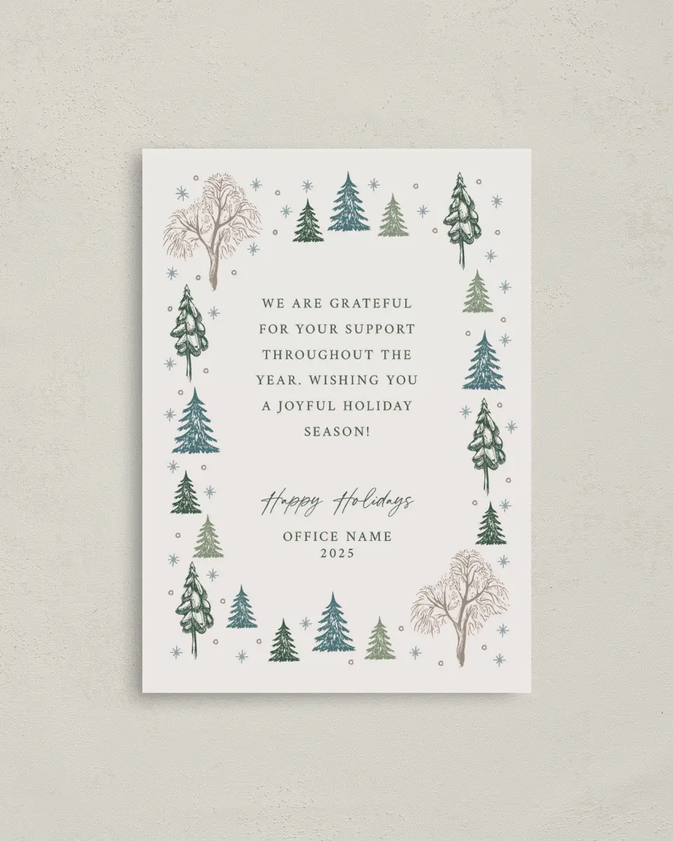 This is a 4" x 5.6" Christmas Card called Trees of Joy printed in full color on Premium Smooth paper
