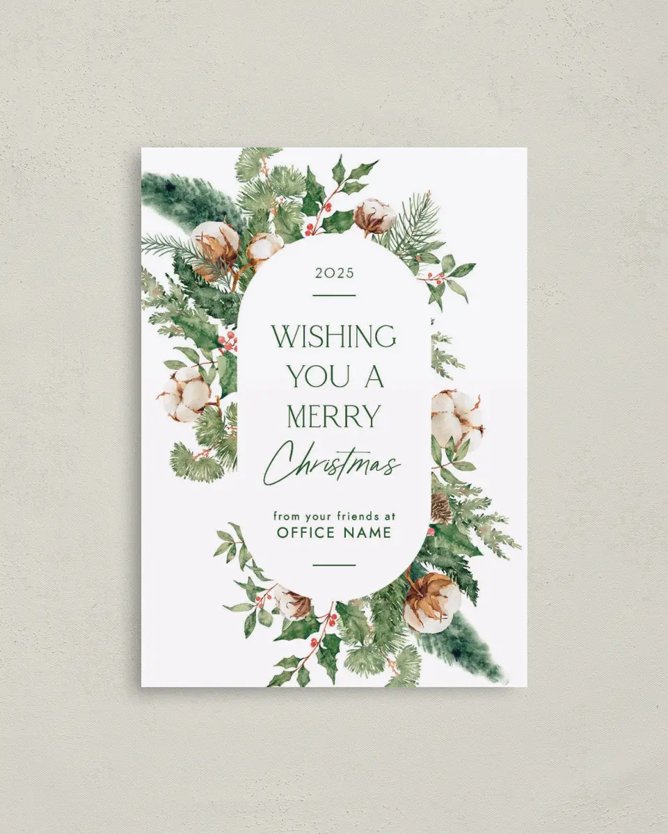 This is a 4" x 5.6" Christmas Card called Wreath of Cheer printed in full color on Premium Smooth paper