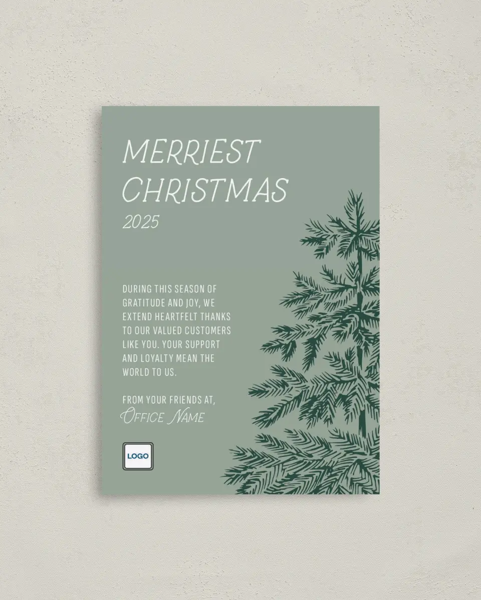 This is a 4" x 5.6" Christmas Card called Christmas Evergreen printed in full color on Premium Smooth paper