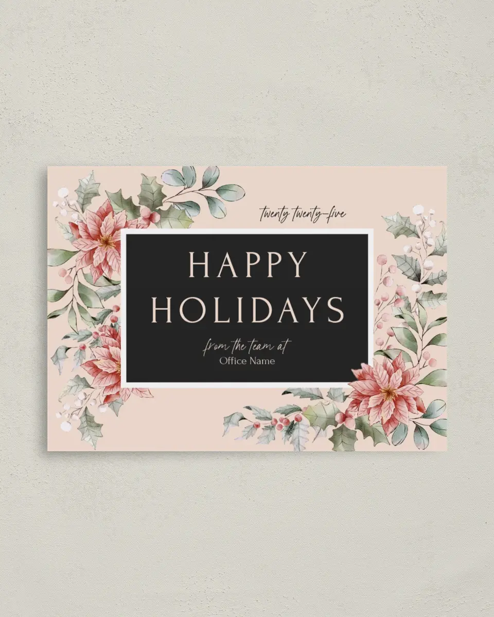 This is a 4" x 5.6" Christmas Card called Poinsettia Paradise printed in full color on Premium Smooth paper