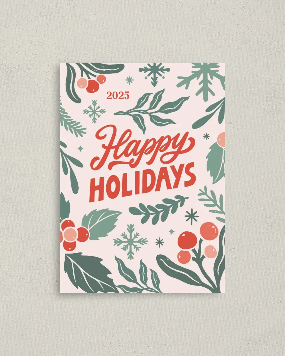 This is a 4" x 5.6" Christmas Card called Retro Holiday printed in full color on Premium Smooth paper