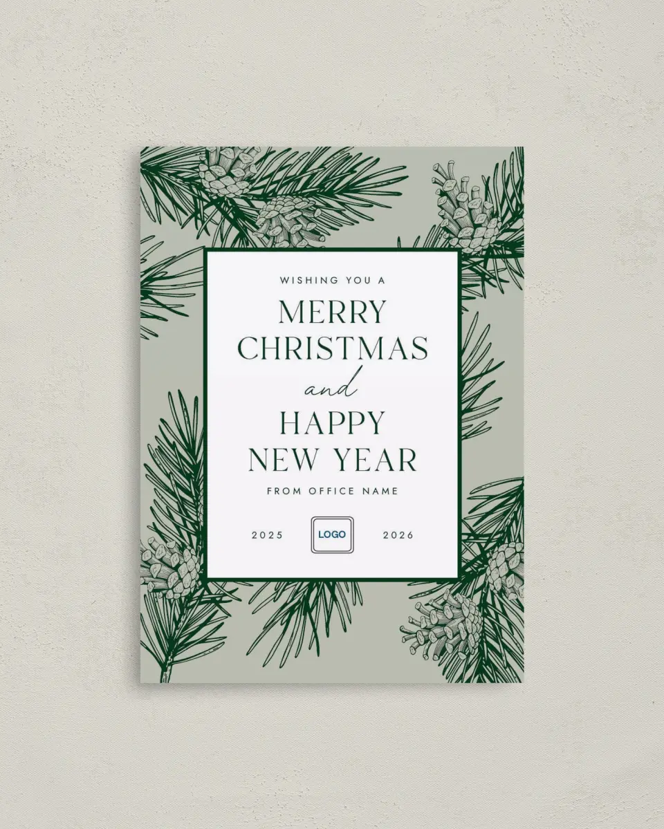 This is a 4" x 5.6" Christmas Card called Festive Pine printed in full color on Premium Smooth paper