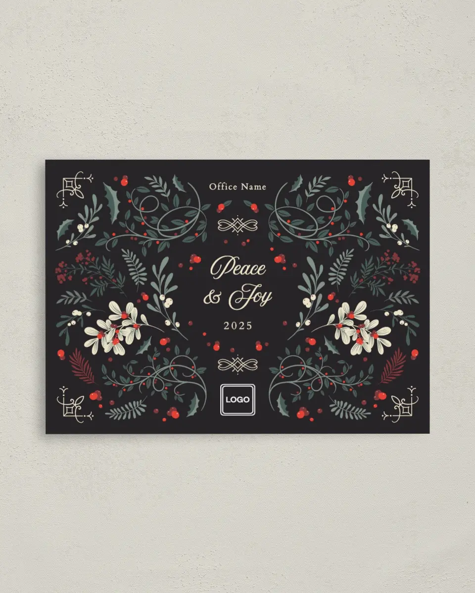 This is a 4" x 5.6" Christmas Card called Flourishing Peace printed in full color on Premium Smooth paper