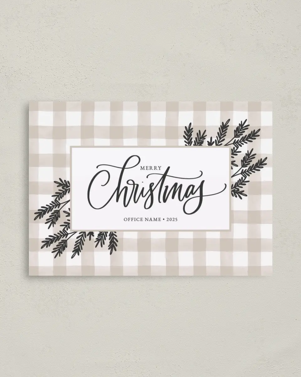 This is a 4" x 5.6" Christmas Card called Farmhouse Christmas printed in full color on Premium Smooth paper