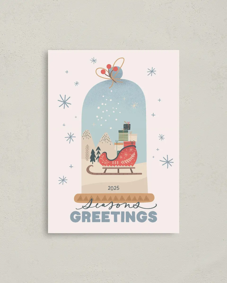 This is a 4" x 5.6" Christmas Card called Seasonal Snow Globe printed in full color on Premium Smooth paper