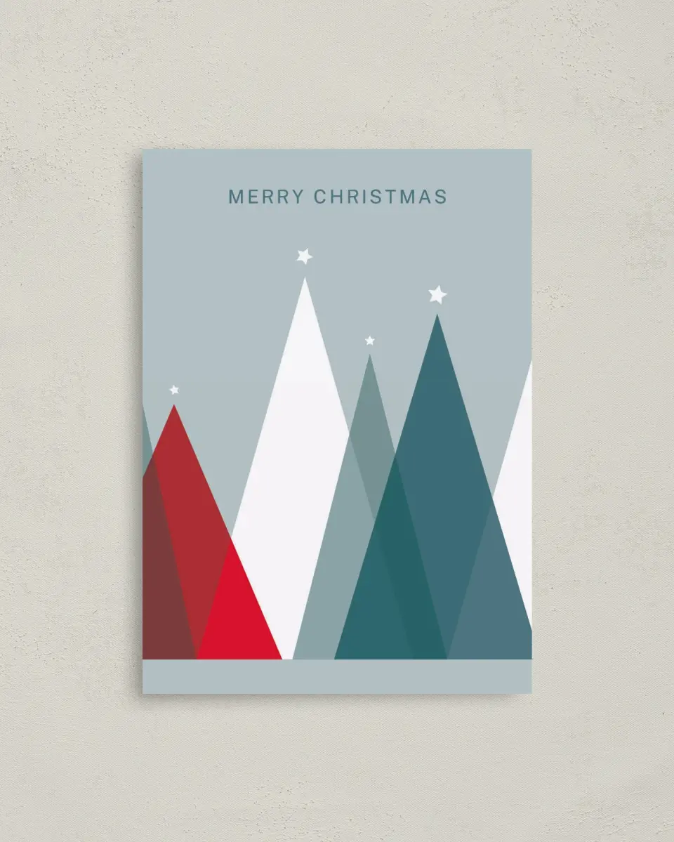 This is a 4" x 5.6" Christmas Card called Transparent Trees printed in full color on Premium Smooth paper