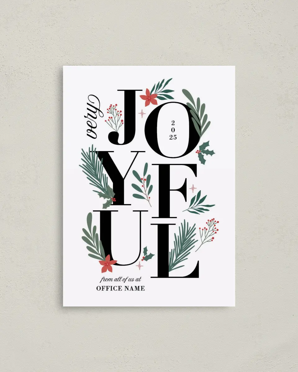 This is a 4" x 5.6" Christmas Card called Joyful Boughs printed in full color on Premium Smooth paper