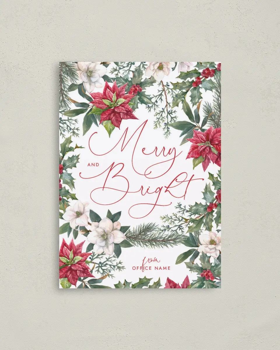 This is a 4" x 5.6" Christmas Card called Floral Fantasia printed in full color on Premium Smooth paper
