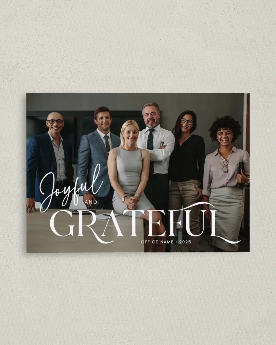 This is a 4" x 5.6" Christmas Card called Joyful & Grateful printed in full color on Premium Smooth paper