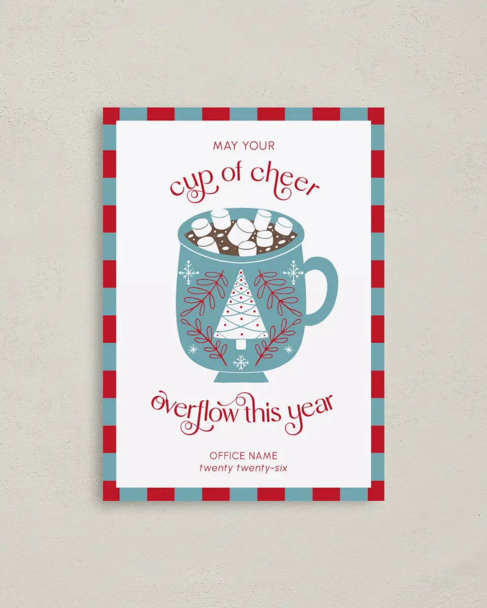 This is a 4" x 5.6" Christmas Card called Cup of Cheer printed in full color on Premium Smooth paper
