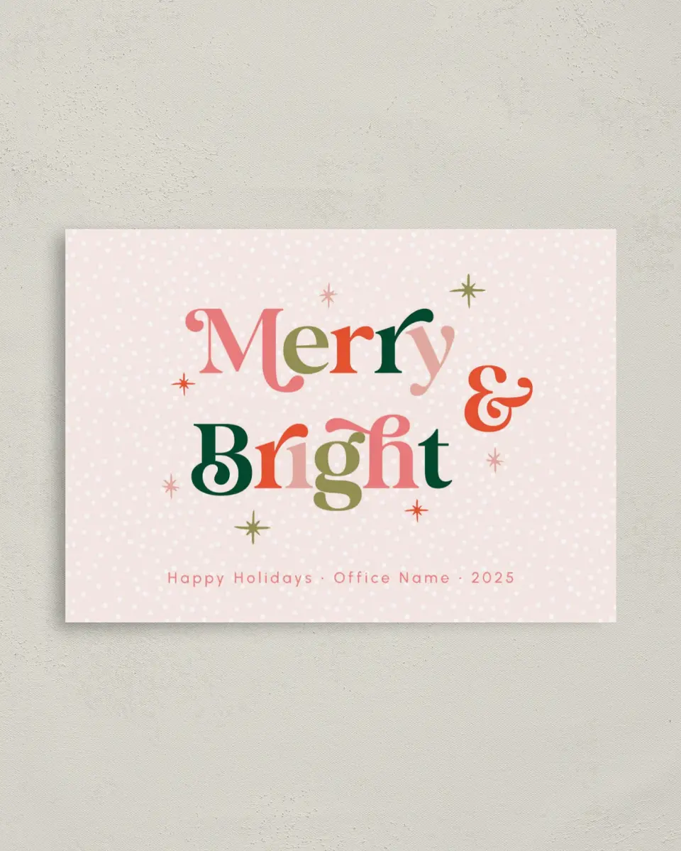 This is a 4" x 5.6" Christmas Card called Delightfully Bright printed in full color on Premium Smooth paper