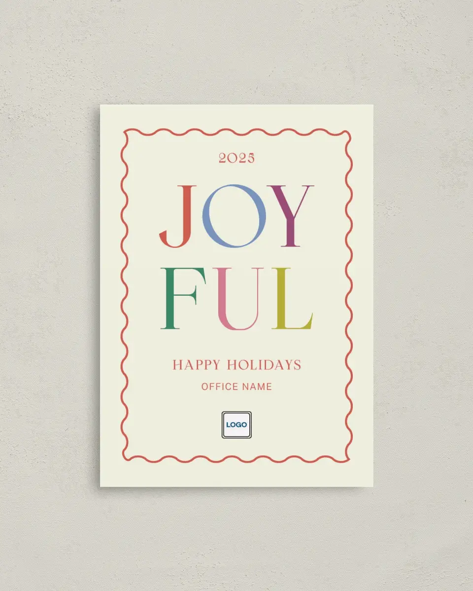 This is a 4" x 5.6" Christmas Card called Joyful Christmas printed in full color on Premium Smooth paper