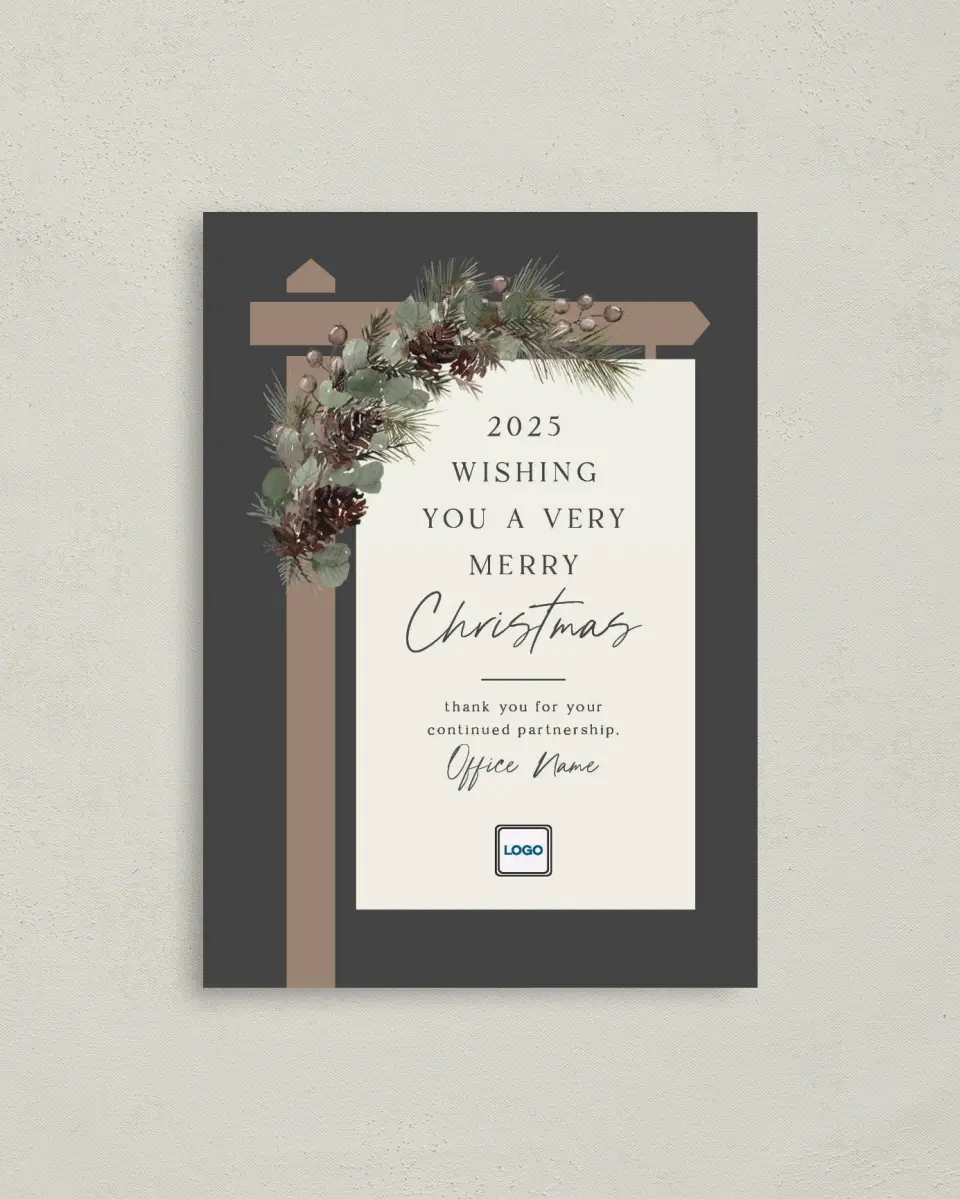This is a 4" x 5.6" Christmas Card called Christmas Success printed in full color with Gold foil on Soft Suede (coated) paper