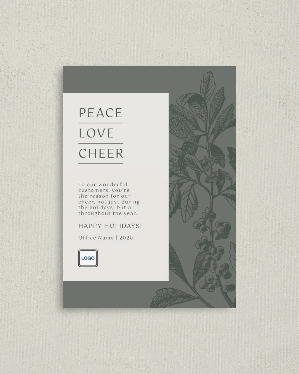 This is a 4" x 5.6" Christmas Card called Festive Tranquility printed in full color on Premium Smooth paper