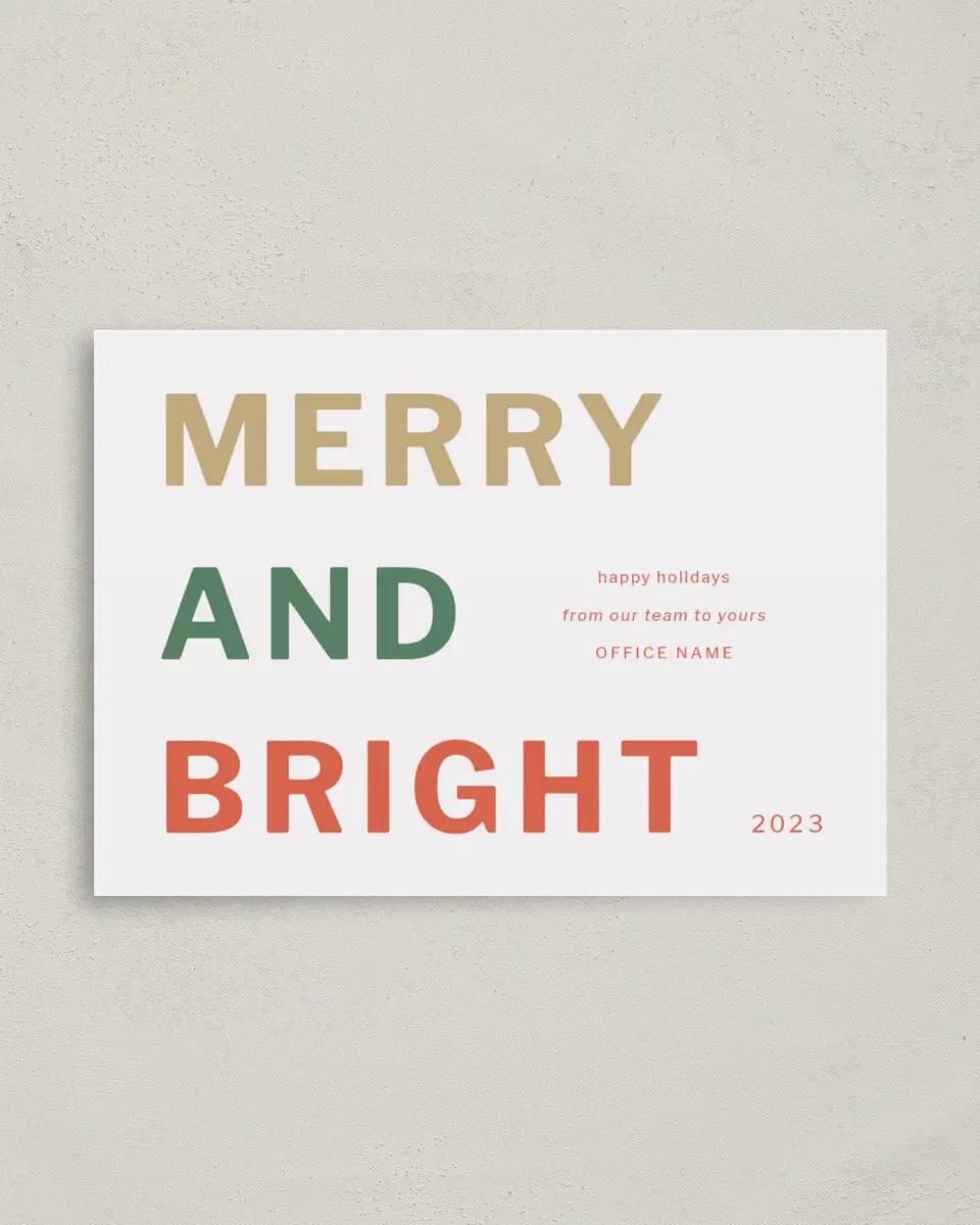 This is a 4" x 5.6" Christmas Card called Merry and Bright printed in full color on Premium Smooth paper