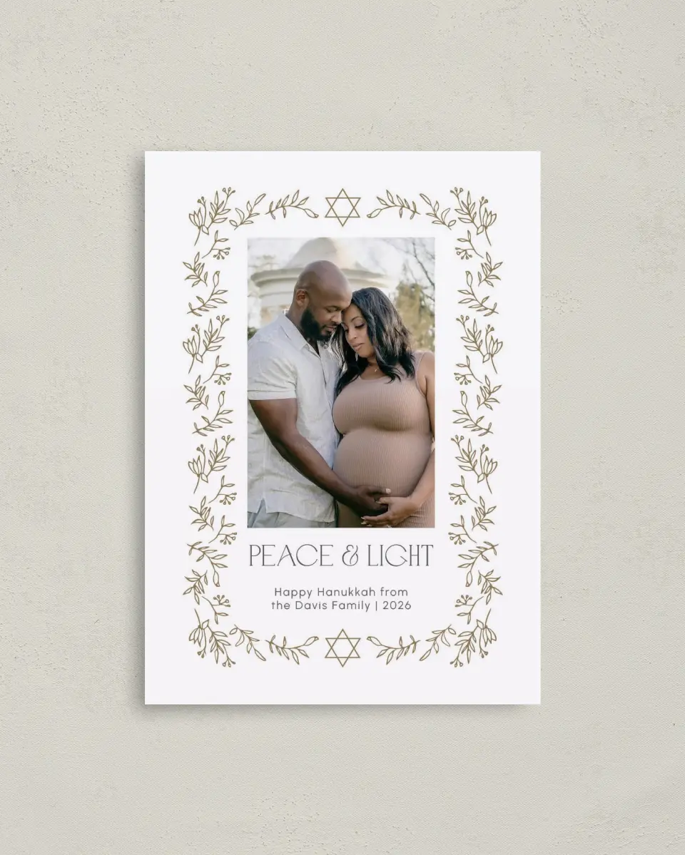 This is a 4" x 5.6" Hanukkah Card called Blooming Miracles printed in full color on Premium Smooth paper